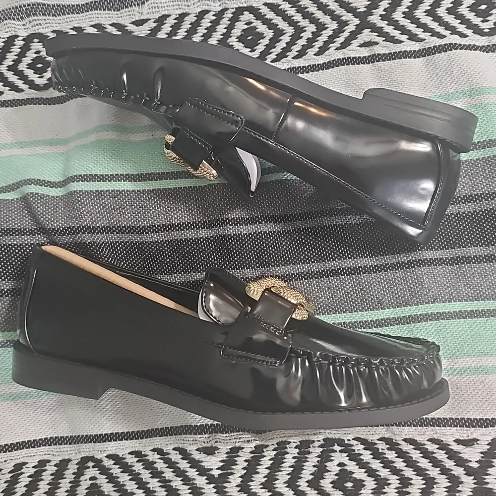 Aerosoles Soulmate Women's Loafers In Black With Gold Serpant Buckle Size 7M NEW